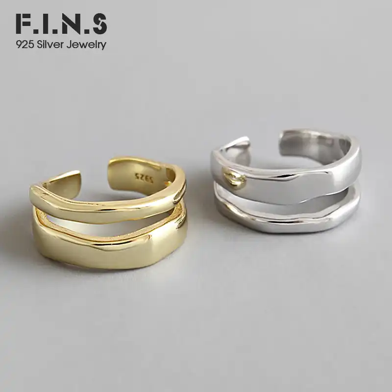 F.I.N.S модное кольца из стерлингового серебра 925 Двухслойное женское кольцо на палец серебро 925 Незамкнутое регулируемое кольцо дамские ювели...