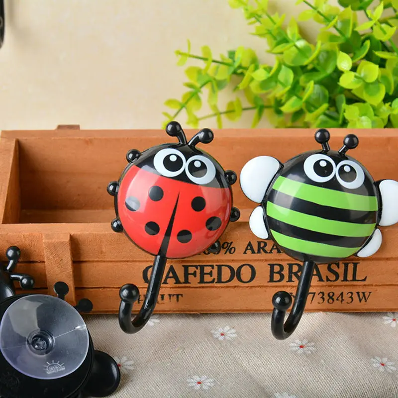 FHEAL 2pcs Creative LadybugBee Cartoon Bathroom Wall Hooks KitchenBedroom Sucker Free Nail Hook (2)