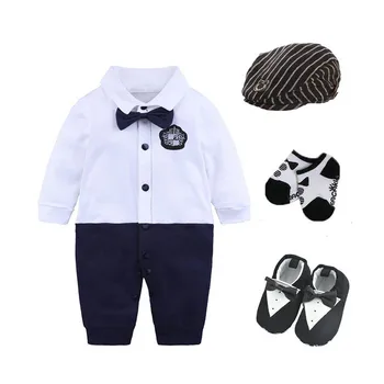 

Newborn baby infant boys clothing wedding birthday Tuxedo 2018 spring summer cotton bodysuit+hat+socks+shoes baby shower gift