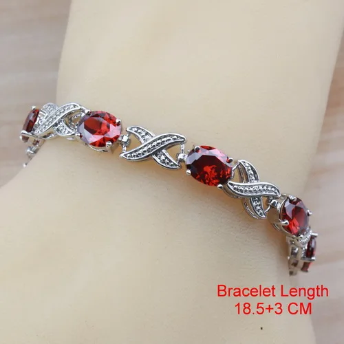 Простой красный родолит Овальный свадебный ювелирный набор из 925 серебра женский костюм серьги/ожерелье/браслет и кольцо наборы - Окраска металла: Red Bracelet