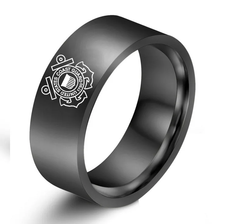 GELICITY Black&amp Gold&ampBlue Titanium Steel Coast Guard Ring 1PC Male Allion Personalize Rings For Man | Украшения и