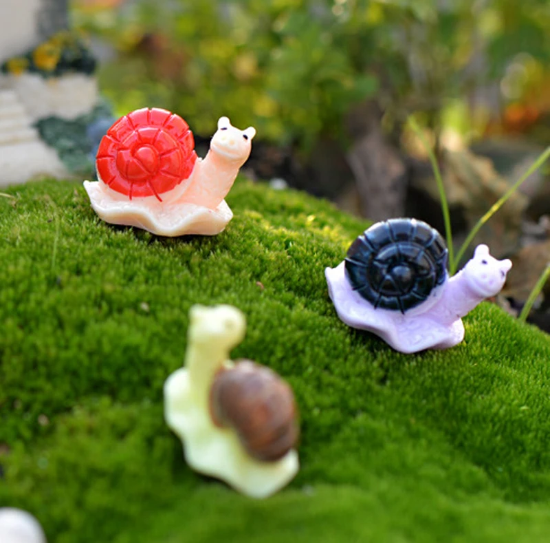 

10pcs colorful snails fairy garden miniatures gnome animal micro landscape resin decorative crafts fairy figurine jardin