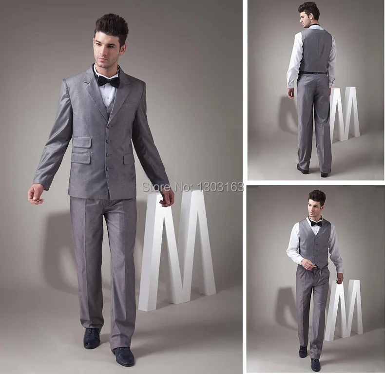 Мода 2016 года Для мужчин Костюмы бренд Костюмы серый Однобортный дважды кнопку Жених Свадебный Tuxedo Бесплатная доставка