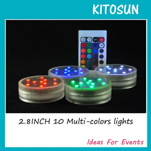 

3AAA Battery Operated 2.8inch 10Multicolors RGB LED Submersible Waterproof Mini LED Light Base For Wedding Party Events W/Remote