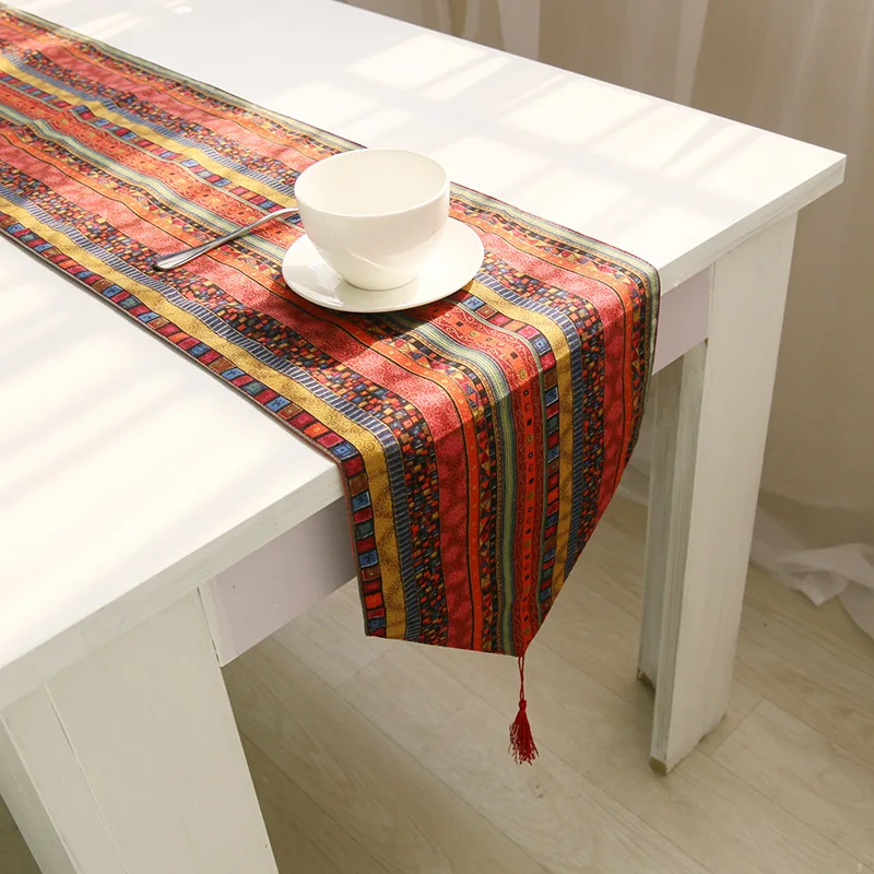 1Pcs National Style Cotton Linen Table Runner Dust Cover End Of Bed Tea Table Flag Tablecloth For Wedding Party TV Cabinet Cloth