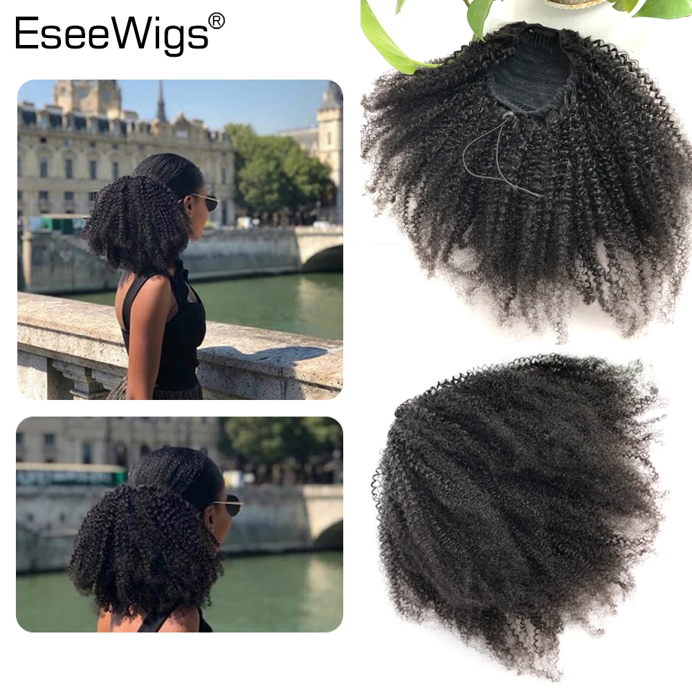 Eseewigs 4B 4C афро кудрявые человеческие волосы конский хвост для черных женщин натуральные цветные волосы Реми 1 шт. зажим накладные волосы на резинке