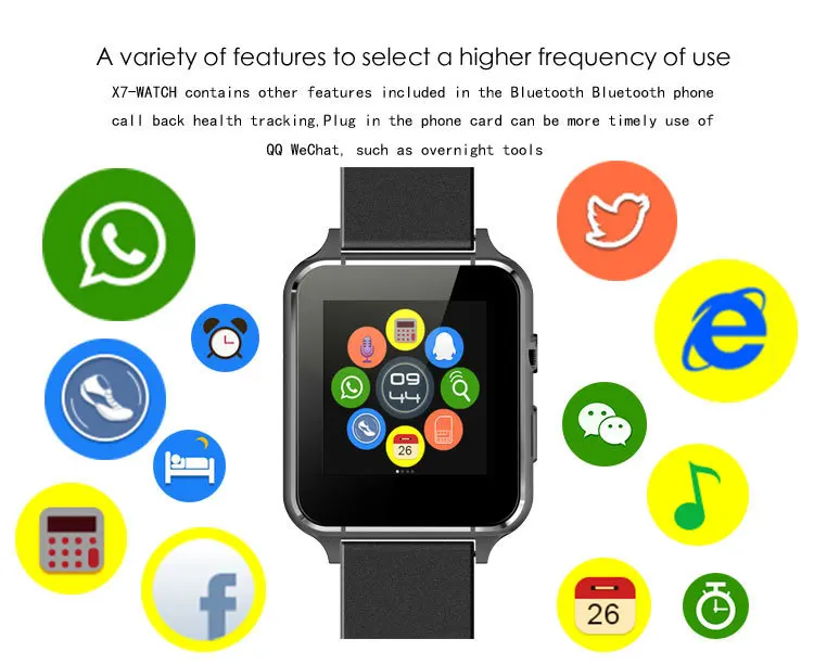 Wristwatch - LEMFO X7 Smart Watch With Camera Bluetooth WristWatch SIM Card Smartwatch For IOS Android Support Multi languages pk xiaomi