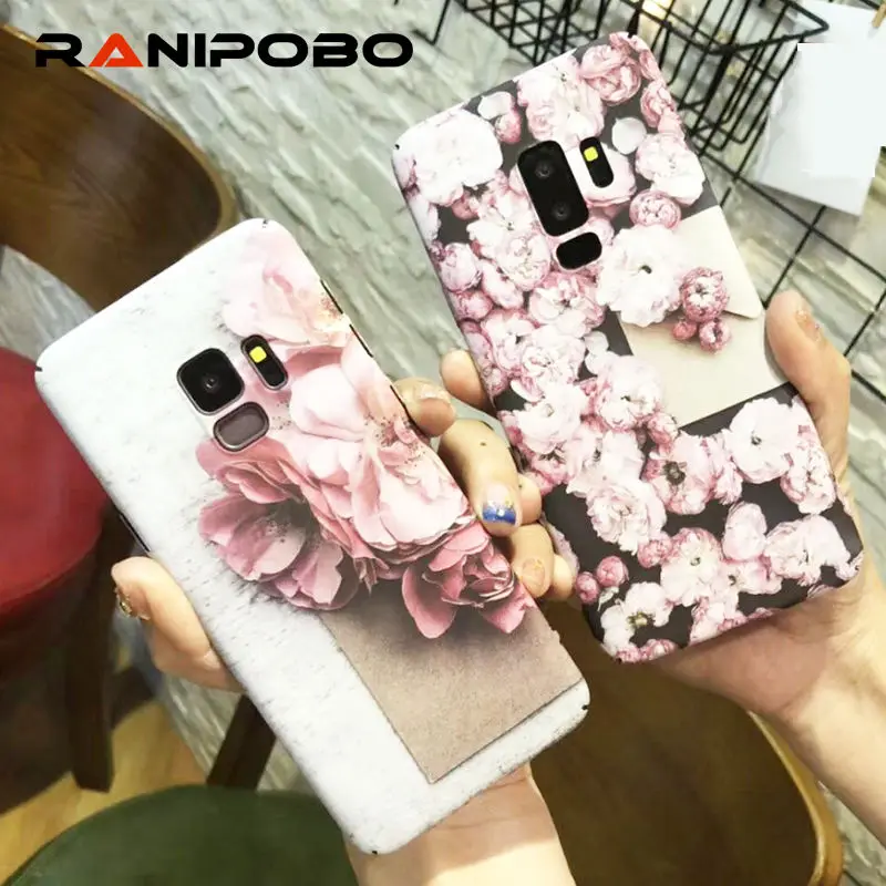 

Fashion 3D camellia Flower phone Case For Galaxy S7 S8 S9 Plus flower Floral Pattern Scrub PC Hard Back Cover For Galaxy S8 Plus