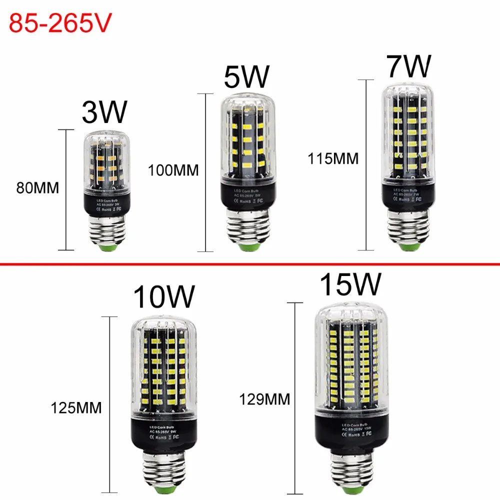 Ampoule светодиодный E27 кукурузная лампа 3 Вт 5 Вт 7 Вт 10 Вт 15 Вт 85 В-265 в E14 Светодиодный диодный светильник Высокий Люмен SMD 5733 чип без мерцания прожектор bombillas
