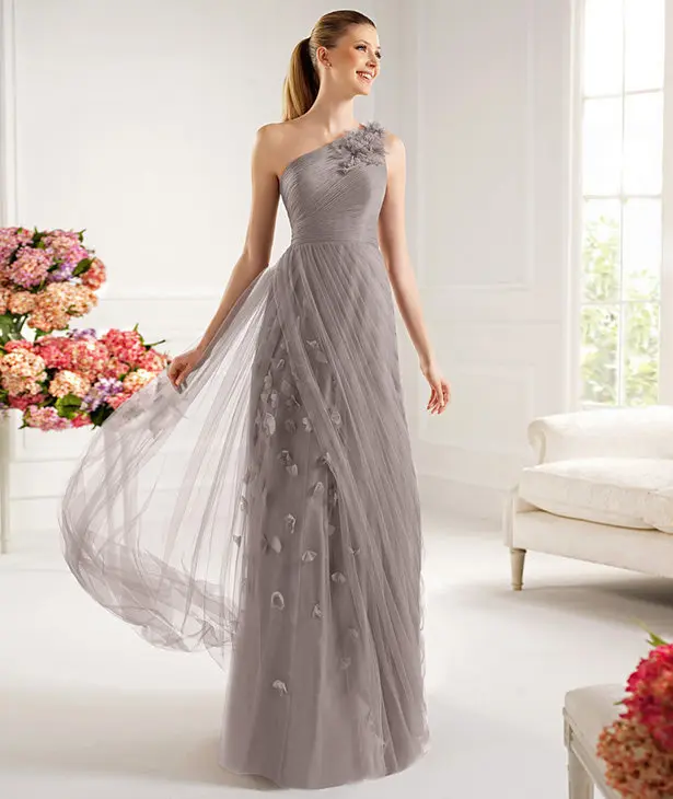 

free shipping cheap 2016 New design hot sale handmade flowers Long One Shoulder chiffon Evening Dresses gowns custom size/color