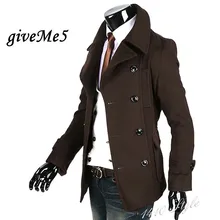 2011 Зимняя Мода Fit Траншеи мужская Куртка Slim Пальто Черный Шерстяной Ткани Оптовая