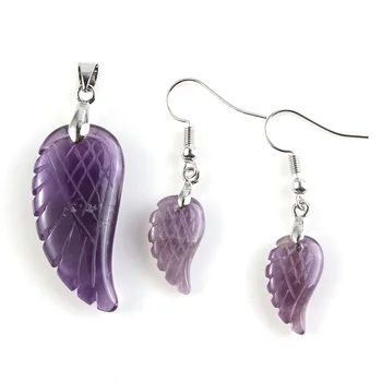 

YJXP Jewelry Sets Silver Plated Natural Purple Amethysts Quartzs Angel Wings Pendant and Drop Earrings for Women Charms Jewelry