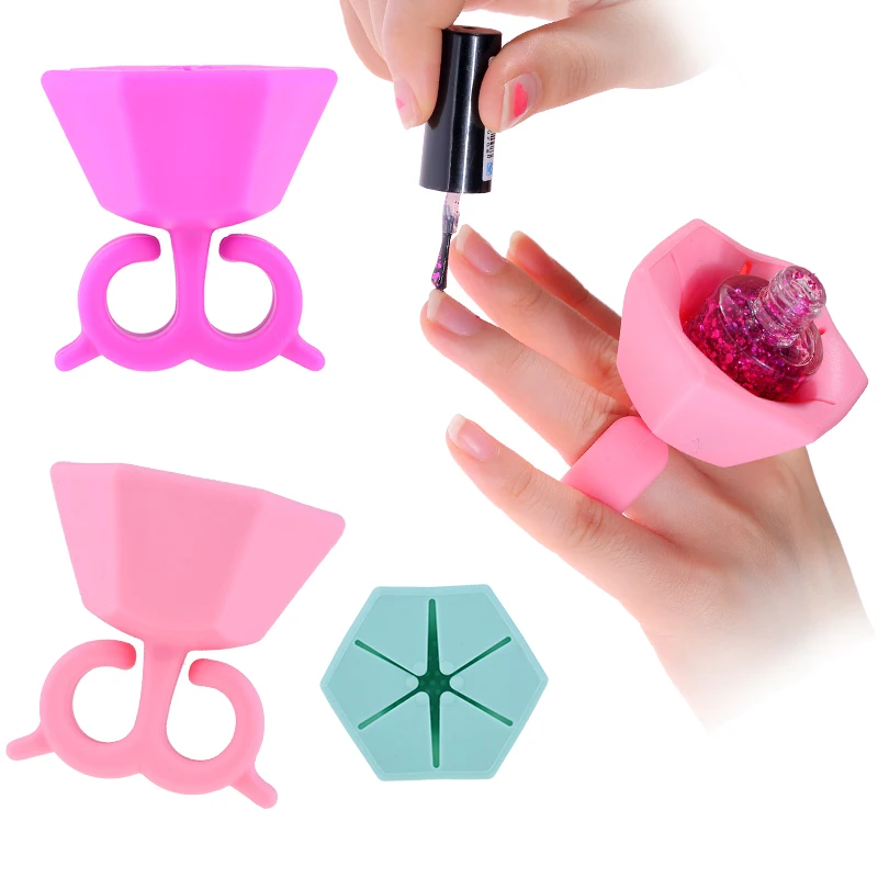 

1pc Nail Polish Gel Bottle Holder Stand Tips Polish Varnish Finger Wear Support Pink Green Blue Colors