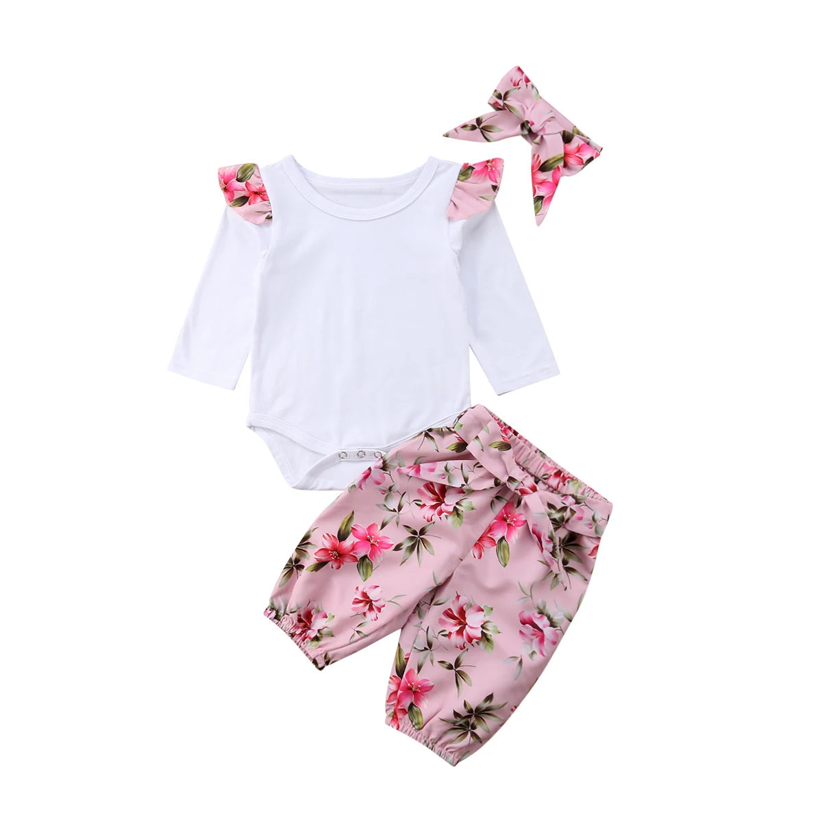 

0-2T Toddler Kid Baby Girl Clothing Set Cotton Ruffle Sleeve Tops Bodysuit Flower Pants Outfits Clothes Set Cute Baby Girl