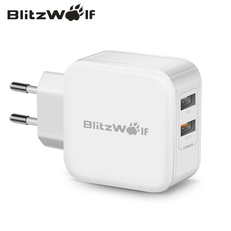 Дешево BlitzWolf 30 Вт двойное font b USB b font зарядное устройство EU AU зарядное устройство адаптер QC3.0 + 2.4A зарядное устройство для мобильного телефона для iphone 8 8 Plus дл...
