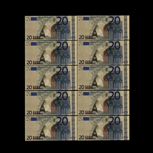 Notas de ouro 20 eur em ouro falso, notas em papel para coleção de notas euro com 10 peças coleção de bilhetes da ue