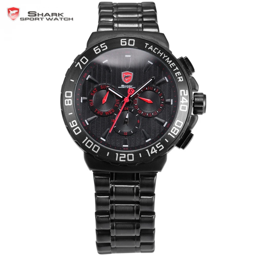

Blacknose Shark Sport Watch Relojes Stainless Steel Band Waterproof 6 Hands Date Day Display Men Quartz Military Watch / SH379