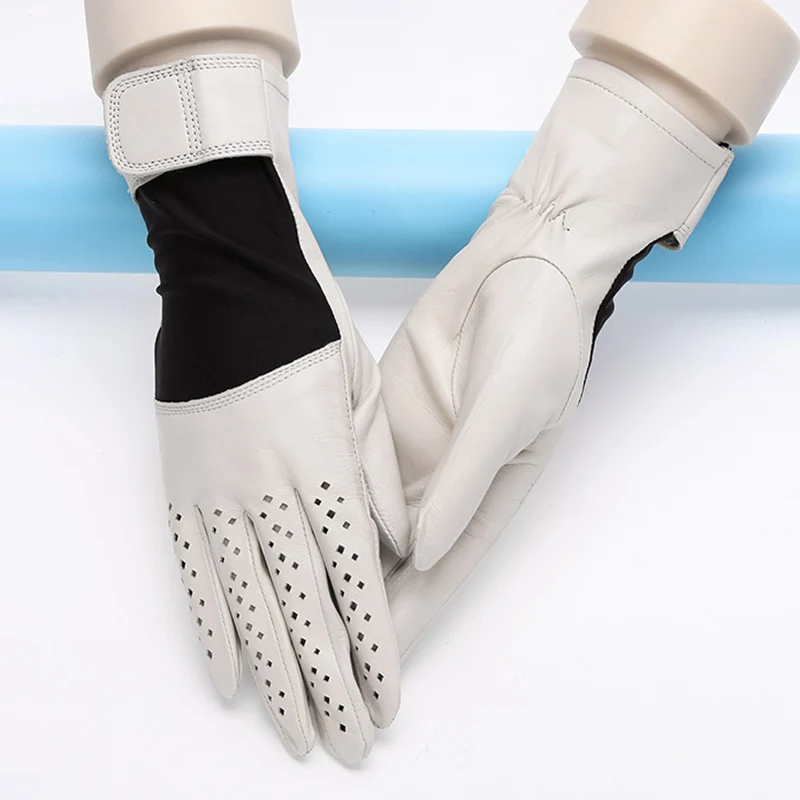 NEW 2019 Genuine Leather Women Gloves Female Spring Autumn Thin Style Breathable Sheepskin Gloves Fashion Patchwork 1008