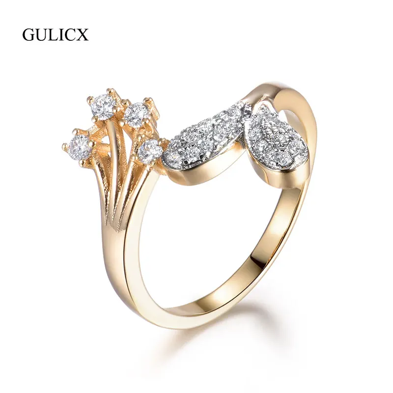 GULICX Korean Style Flower & Leaf Shape Female Open Rings Gold color