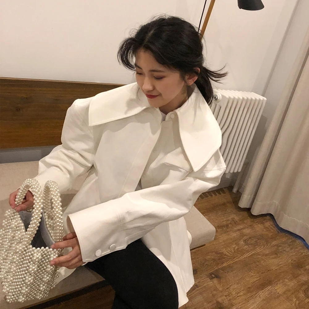 Mode Poitrine Collar Arrivée 2018 De Poches Kb423 Unique Manteau Fold Nouvelle Automne down qlzw Lady Big Casual Turn Femmes Lâche White BxgXnp