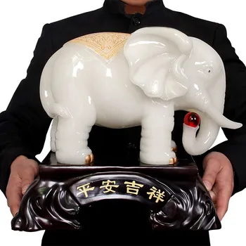 

GOOD -34CM large # 2020 office home Protection FENG SHUI ART Talisman Inviting money Auspicious jade Elephant Sculpture statue