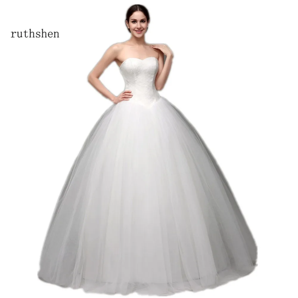 

ruthshen 2018 Ball Wedding Gowns Cheap Sweetheart Lace Tulle Puffy Tulle Skirt Lace Up Back Bridal Gowns Under 100 In Stock