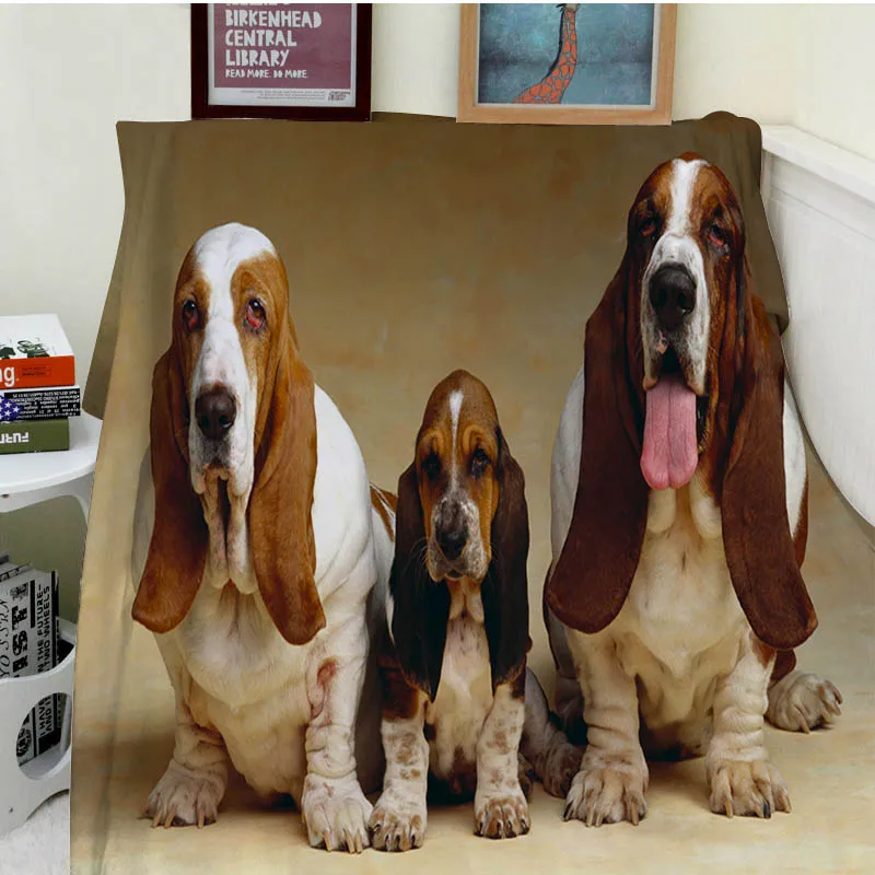 

Blankets Comfort Warmth Soft Cozy Air conditioning Easy Care Machine Wash Funny Dogs Three Basset Hound Puppy