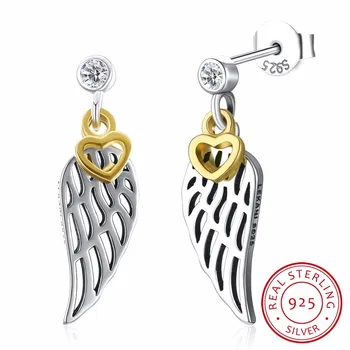 

Lekani Fashion Angel Wings Drop Earrings Golden Heart Fine Jewelry For Women Wedding Party Dress 925 Silver Earrings Bijoux