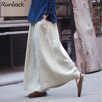 

Runback Pantalon Cargo Femme Wide Leg Pants Cotton Linen Elastic Waist Retro Linen Big Pants Sweatpants Women Pantalon Femme Ete