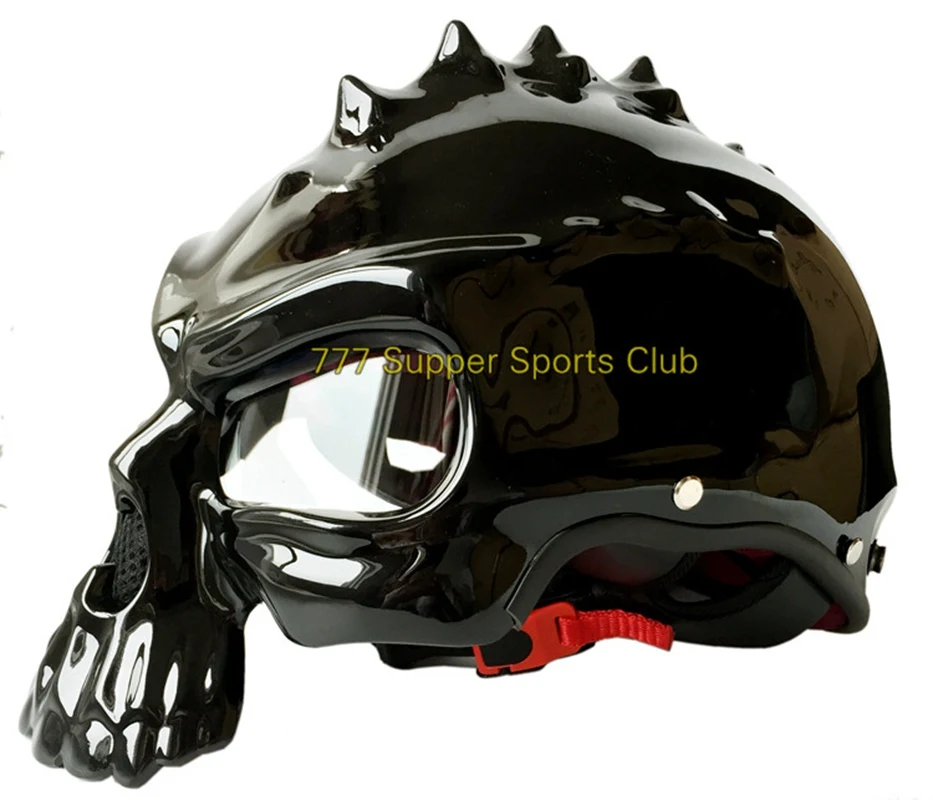 Masei 489 полулицевой шлем с черепом мотоциклетный шлем Ретро шлем - Цвет: Shinning Black