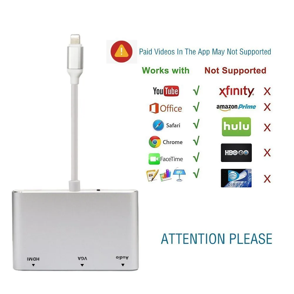 

HDMI / VGA / AV Digital Adapter For iPhone X 8 7 7 Plus 6 For iPad for Monitor Projector