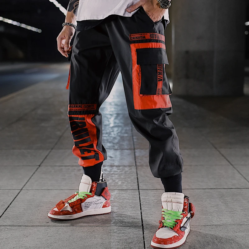 

Pocket Letter Casual men's beam harem pants Patchwork Hip Hop Men's Dance loose sports pants streetwear Cargo Joggers trousers