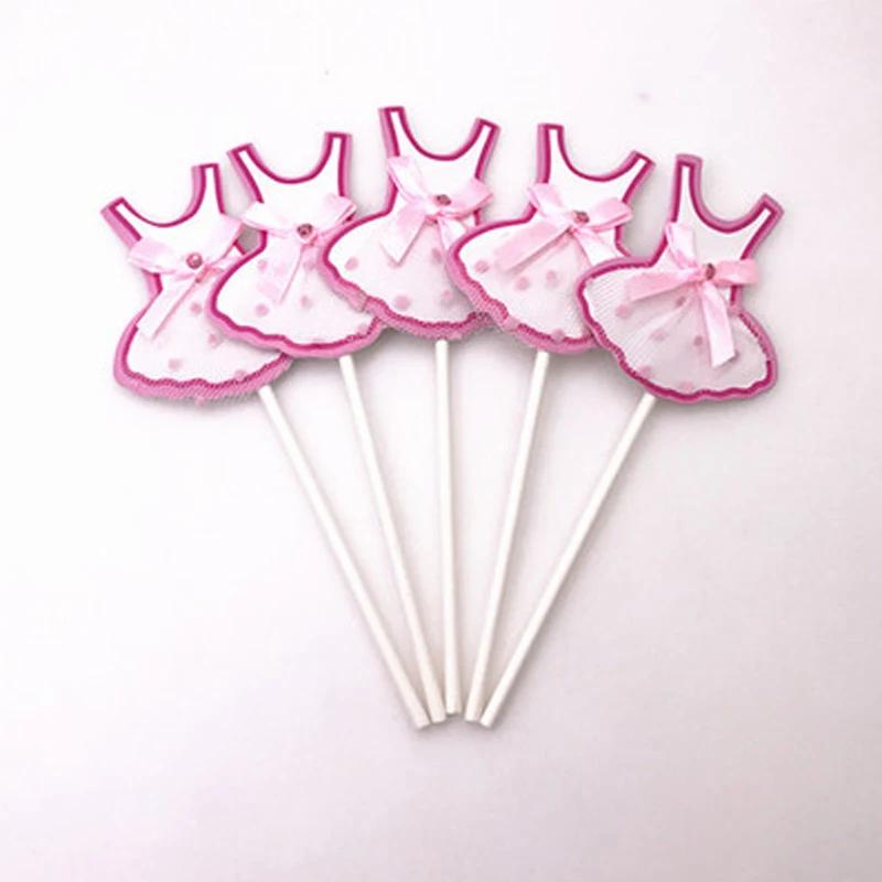 Pink Bowknot Princess Skirt Cake Toppers Cupcake Decor Wedding Birthday 5 Pcs 