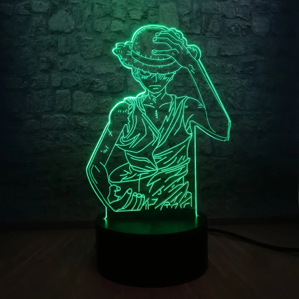 Аниме герой 3D светодиодный Ночник светильник Обезьяна D. Луффи настольная лампа