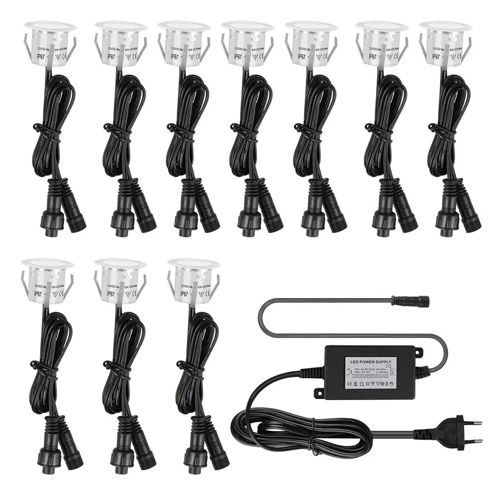 

10PCS 32mm LED Deck Lights 6W 500LM SMD2835 EU/US Plug for Outdoor Garden Pathway Decoration Underground Waterproof Spotlight