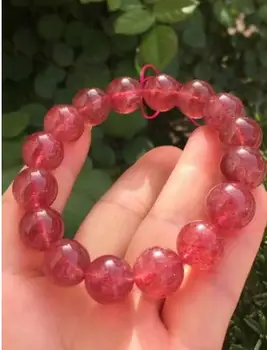

Top Natural Red Strawberry Quartz Crystal Clear Beads Bracelet 13mm AAAA