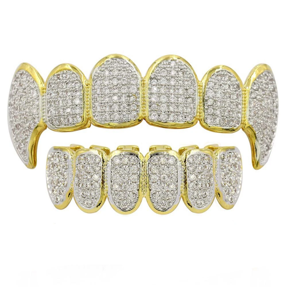 JINAO-Cor-Banhado-A-Ouro-Hip-Hop-Micro-Pave-Zircon-Tampas-Homens-Mulheres-Top-Bottom-Presas