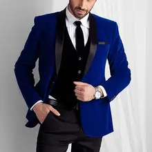 Последние конструкции пальто брюки Королевский синий смокинги жениха Черный шаль лацкан 3 шт мужские свадебные Выпускные вечерние костюмы(куртка+ брюки+ жилет