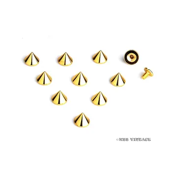 

100pc Cone Spike Screwback Spikes Punk Studs Leathercraft 1/4'' gold