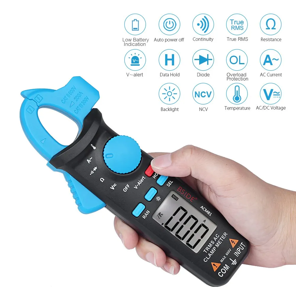 

Handheld 2000 Counts Digital Clamp Meter Auto Range True RMS Multimeter Measuring Voltage Current Resistance Tester LCD Diaplay