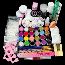 Full 25 Nail Art Acrylic Powder Primer Glitte Liquid TIP Brush Glue Dust KITS #13set