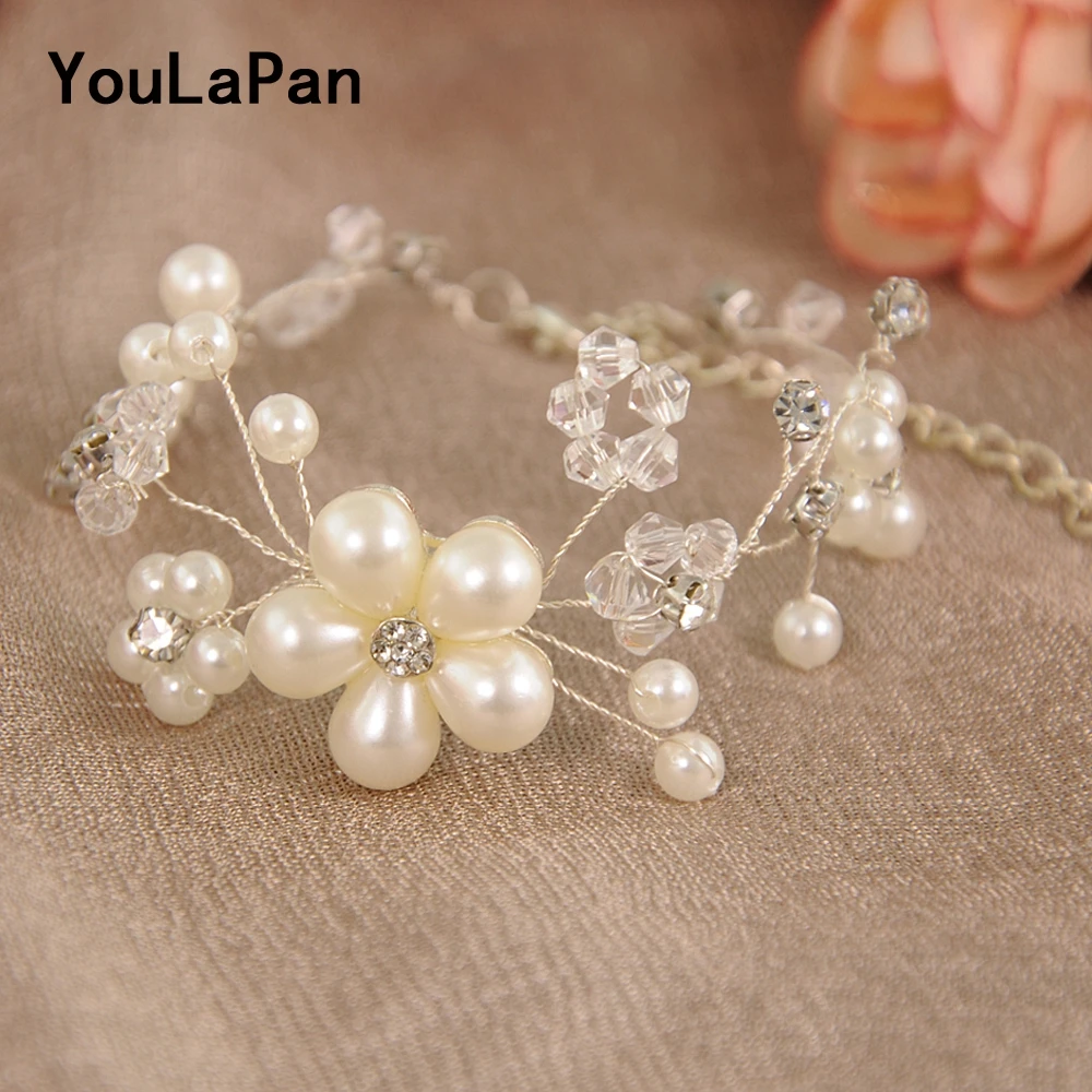 

YouLaPan D11 Bridal Pearl Cuff Freshwater Pearls Wedding Cuff Custom Made Beaded Crystal Bracelet Prom Hand Wedding Wrist Band
