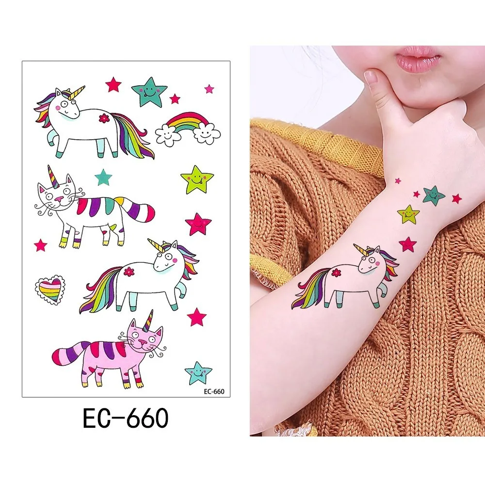 Glaryyears 1 лист временная татуировка наклейка красочные поддельные тату Единорог флеш-тату водонепроницаемый маленький боди-арт ребенок 24 дизайна - Цвет: EC-660