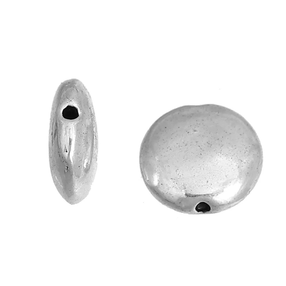 

DoreenBeads Zinc Based Alloy Antique Silver Spacer Beads Flat Round DIY Components About 9mm Dia, Hole: Approx 1.2mm, 50 PCs