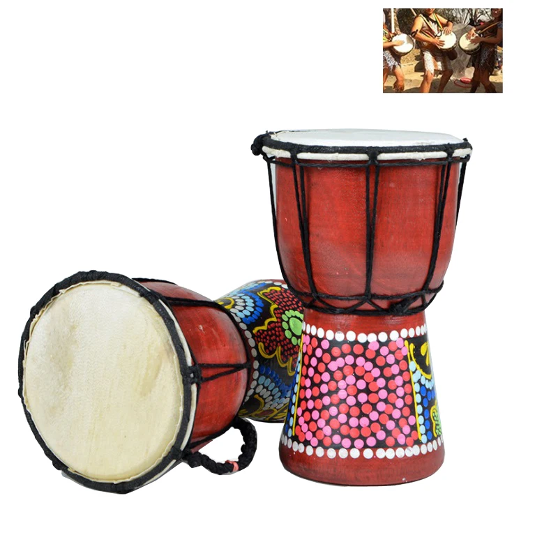 

African Drum Djembe Tunable Percussion Hand-Carved Painting Mahogany Djembe Drum with Goat Skin Head Littlefun Pattern