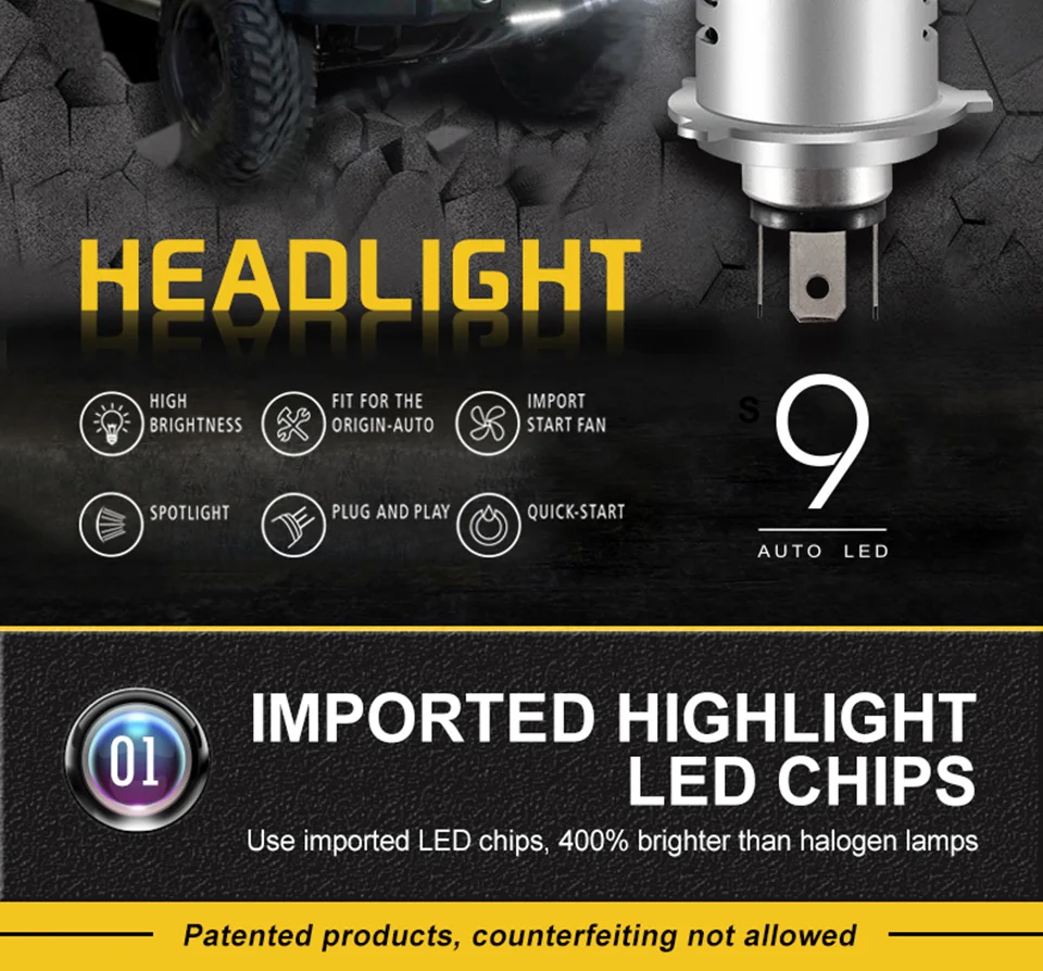 LED Car Lights H1 H4 H7 H11 9005 9006 Auto Headlamp Bulbs 12V 24V Cars Headlights 80W CREE LED Chips 6000K White Lamp (4)