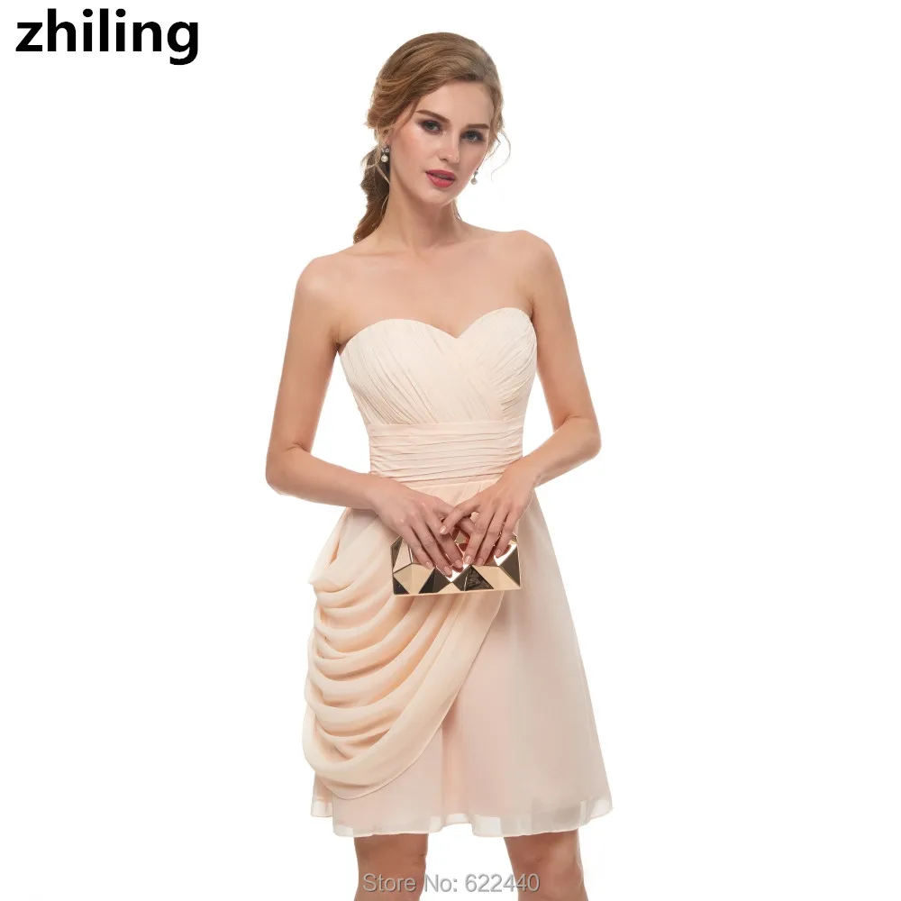 

Wavded Ruched Short Bridesmaid Dresses Knee Length Maid Of Honor Dress Women Prom Party Dress