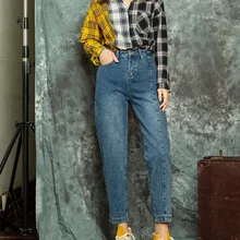 Короткие синие джинсы, шаровары, брюки с высокой талией, повседневные эластичные джинсовые штаны, все сезоны