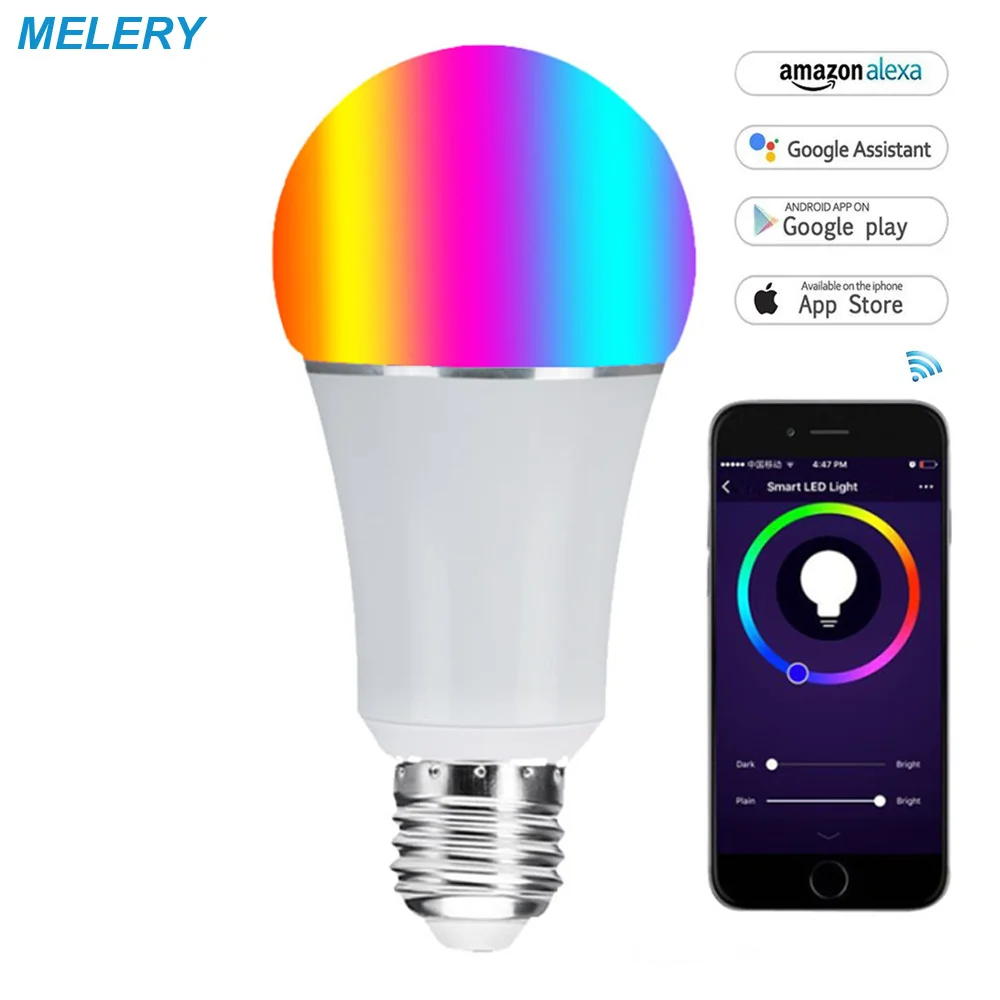 

WiFi Smart Light LED Bulb E26 60W Equivalent Multicolored Dimmable RGBW Remote Control Compatible with Alexa Echo,Google Home