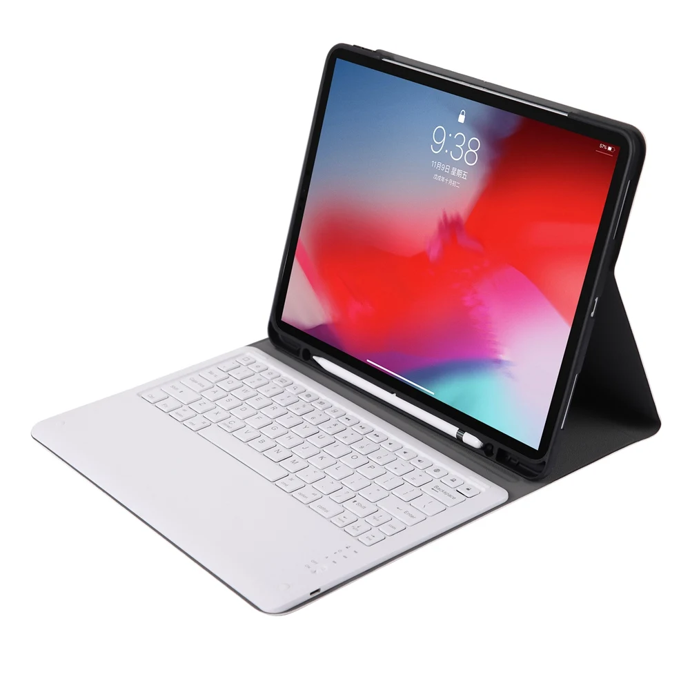 For iPad Pro 12.9 2018 Removable Bluetooth Russian/Hebrew/Spanish Keyboard+Slim Stand PU Leather Ca